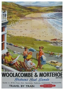 Reproduktion Vintage "Woolacombe" Reiseposter, Wandbild, Größe A2 - Bild 1 von 1