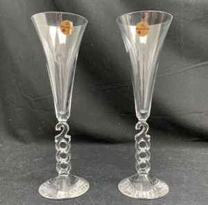 VTG Crystal Champagne Flutes Glasses Cristal D'Arques 2000 Millennium Set of 2 - Picture 1 of 8
