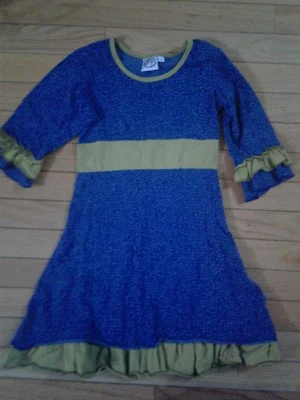 VESTIDO DE MANGA COMPRIDA FEMININO BABADOS AZUL E VERDE-TAMANHO 6 - Imagem 1 de 2