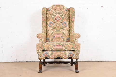 Baker Furniture William and Mary Upholstered Wingback Library Chair Cover