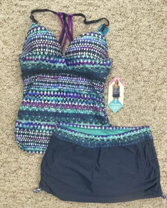 Free Country Ladies 2-Piece Swimsuit Set with Back Straps Tankini + Skort Small - Picture 1 of 24