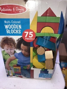 Melissa & Doug 75 Piece Multi-Colored Wooden Shapes Building Blocks Set Ages 2+ - Picture 1 of 4