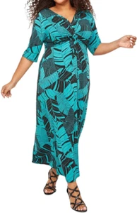 Catherines Plus Size Palm Rush Twist-Knot Teal Foliage Maxi Dress 6X 38/40 - Picture 1 of 12