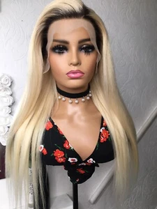 blonde ombre lace front wig human hair Brown Root 613 Free Parting Glueless 20β. - Picture 1 of 6