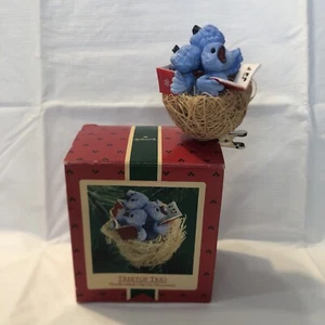 Vintage 1986 Hallmark Treetop Trio Blue Birds In Nest Singing Clip On Ornament - Picture 1 of 6
