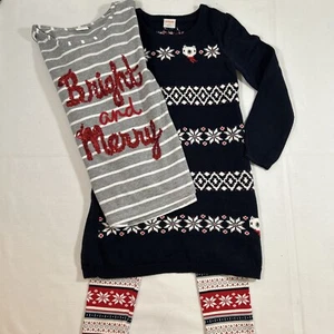Gymboree Girls 3 Piece Lot Dress Leggings Top Blue Red Fair Isle Holiday Size 5 - Picture 1 of 9