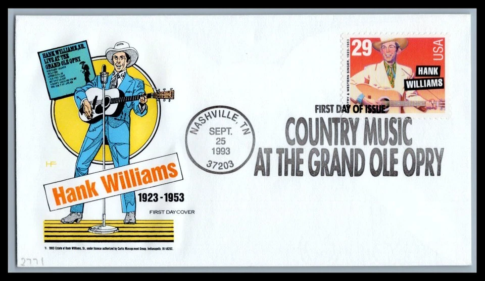 US FDC # 2771 29c Country Music HF Hank Williams  1993, 9p4988 - Image 1 of 1