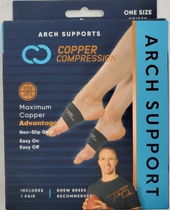 Copper Compression Arch Support - Highest Copper Content Non-Slip 1 Pair - Black - Picture 1 of 2
