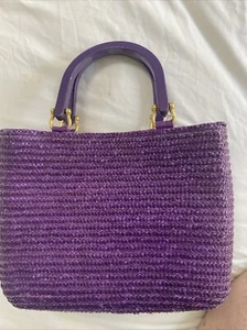 Purple Vintage Wheat Straw Tote Bag Medium Top Handle 11x8x3” - Picture 1 of 8