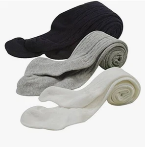 Girls Long Size Small 3 Pack Thick Cable Knit Cotton Leggings Socks Set - Picture 1 of 4