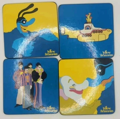 Juego de 4 posavasos submarinos amarillos The Beatles en caja con respaldo de corcho Foto 1 de 4