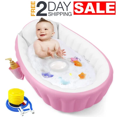 Bañera Inflable Con Bomba De Aire Rosa Para Bebes Niñas Recien Nacidos Cosas Kit Foto 1 de 4