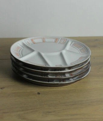 lot de 4 assiette à compartiment pour fondue en céramique motif géométrique oran - Photo 1/4