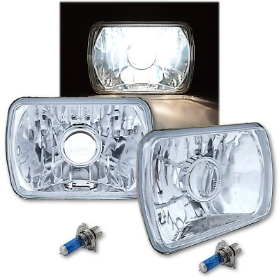 7X6 Halogen Projector Crystal Clear Glass Headlights Headlamp H4 Light Bulbs Pr - Image 1 of 4