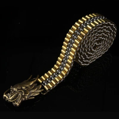 Uomo 304 Acciaio Inox Girovita Cintura Metallo Ottone Punk Gotico Dragon Fibbia - Immagine 1 di 4