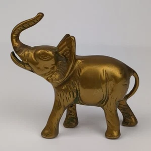 Vintage Brass Elephant Statue Figurine Trunk Up Good Luck - Picture 1 of 14