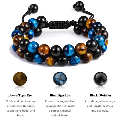 Pulsera terapia triple protección ojo de tigre azul dijes de ojo mal de la suerte para hombre Foto 1 de 4