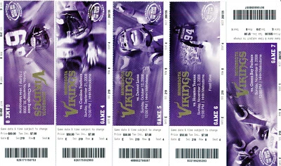 LOTE DE BOLETOS DE JARED ALLEN, ADRIAN PETERSON, MATT BIRK, PAT WILLIAMS MINNESOTA VIKINGS Foto 1 de 2