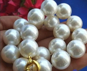 Rare Huge 20mm White South Sea Shell Pearl Round Beads Necklace 18 Inches - Picture 1 of 4