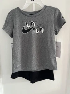 Nike Toddler Dri-Fit Gray T-shirt and Black Shorts 2 Piece Set Size 24 Months - Picture 1 of 8