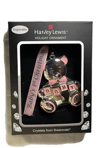 Harvey Lewis baby‘s first Christmas ornament 2019 engravable pink teddy bear - Picture 1 of 2