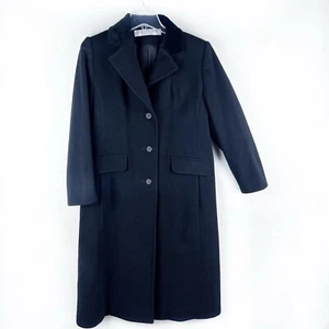 Evan Picone Merino Wool Long Black Coat Staple 8 Petite Lined Old Money Classic - Picture 1 of 15