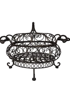 Vintage French Wrought Iron Centerpiece Basket with Lid Large Ornate Black Scrol - Picture 1 of 8