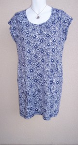 T by Talbots NEW Active French Terry Dress size L COMFY blue white 2 ZIP POCKETS