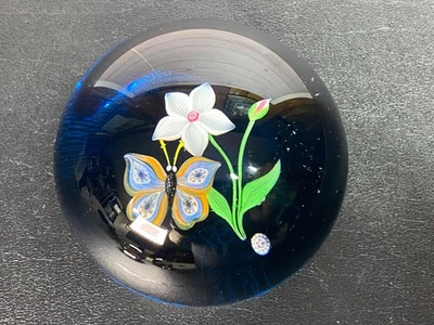 Baccarat Crystal Paperweight Butterfly & Flower Blue Background 1977 LE 89/ 250 - image 1 of 4