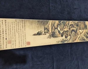 97 Zoll chinesisches altes langes Gemälde Seidenrollen Landschaft 湖山秋景von Zhang Daqian 张大千 - Bild 1 von 8