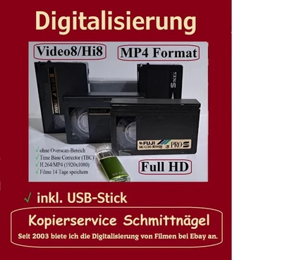10x Video 8 Kassetten digitalisieren, überspielen als MP4 auf USB-Stick inkl.  - Bild 1 von 4