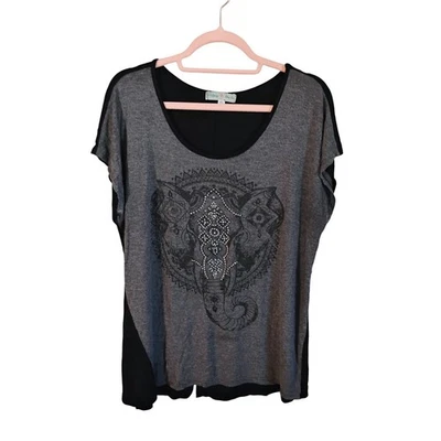 Top túnica vintage Suzie elefante gráfico estrás gris negro XL Foto 1 de 4