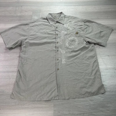 Bamboo Cay Shirt Mens Large Gray Embroidered Tropical Camp Hawaiian Modal Blend - Image 1 of 4