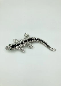 Hermoso Broche 3D Lagarto Gecko Reptil - Estrás - Tono Plateado Declaración - Imagen 1 de 5
