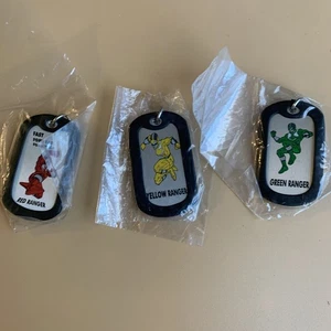 Lot of 3 Vintage Power Rangers Dog Tag Keychains - Red, Yellow, Green - Picture 1 of 8