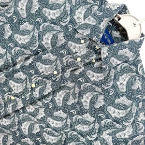 Alan Flusser Herren Hemd Paisley Print Schwarz Weiß Large Kurzarm Baumwolle - Bild 1 von 9