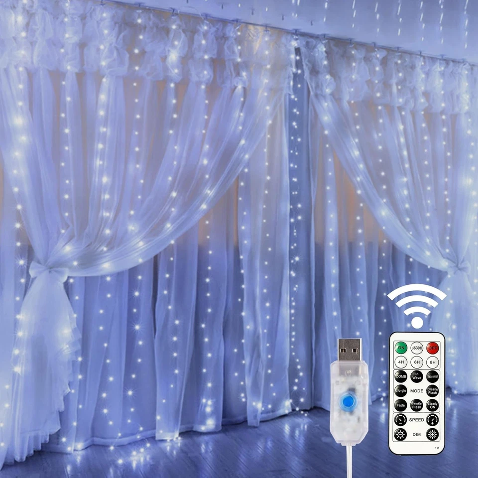 hOme Lighting Window Curtain String Lights 300 LED 8 Lighting Modes Fairy Light