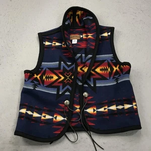 VINTAGE Pendleton Weste Damen mittelblau Azteken Wolle Concho Western Made USA - Bild 1 von 9