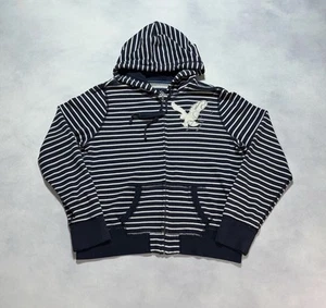 Vintage American Eagle Striped Full Zip Fleece Hoodie Womens Large Preppy Y2K - Picture 1 of 9