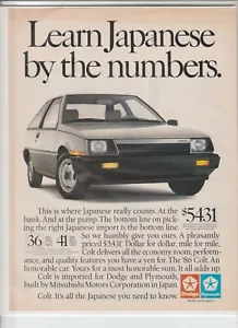 "Annuncio originale 1986 Dodge Colt Magazine ""Impara il giapponese dai numeri""" - Foto 1 di 1