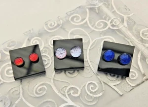 Handcrafted Fused Dichroic Glass Patriotic Stud Earrings Lot (3 pair)/New - Picture 1 of 3