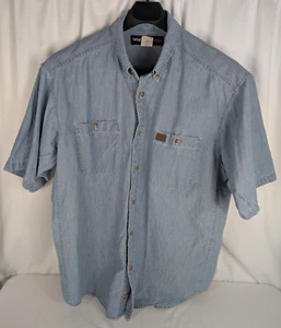 Wrangler Riggs Workwear Work Shirt Mens XXL Short Sleeve Blue Denim Button-Down - Picture 1 of 11