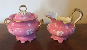 Antique 19th century Pink Porcelain Sugar & Creamer Abram French & Co. Boston - Picture 1 of 12