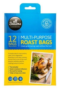 12pk Bolsas para Asar con Clips Pollo Pavo Carne Pescado Verduras 38cm x 25cm - Imagen 1 de 5