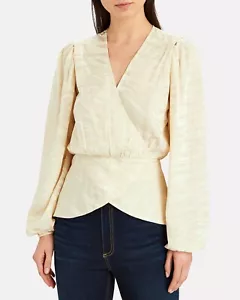$338 RONNY KOBO Ellana Zebra Jacquard Silk Wrap Top Blouse S Ivory Multi - Picture 1 of 7