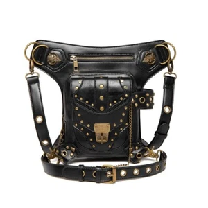 Leather Steampunk Waist Bag Gothic Crossbody Shoulder Purse Bag For Women - Picture 1 of 8