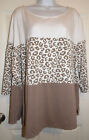Cute Brown/Ivory 3-Fabric Belle By Kim Gravel 3/4 Sleeve Top - 3X