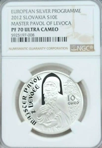 2012 SLOVAKIA SILVER 10 EURO S10E MASTER PAVOL OF LEVOCA NGC PF 70 ULTRA CAMEO - Picture 1 of 4