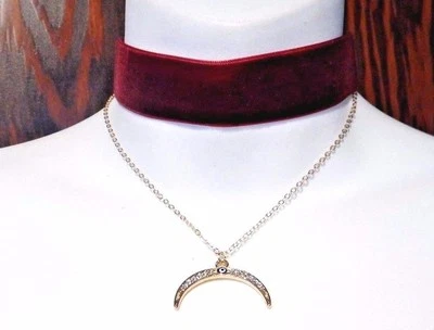 BLOOD RED EVIL EYE PENDANT CHOKER 天鹅绒带新月水手项链 U1 — 第 1/4 张图片