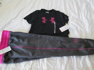 NEW Girls 2Pc UNDER ARMOUR OUTFIT Gray COLDGEAR Pants+Big Logo T Ymd FREE SHIP - Picture 1 of 9